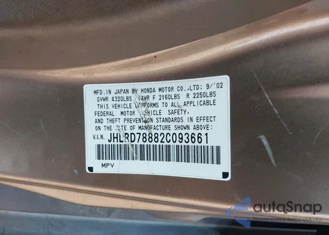 2002 Honda Cr-V Ex z USA, uszkodzony, nr VIN JHLRD78882C093661